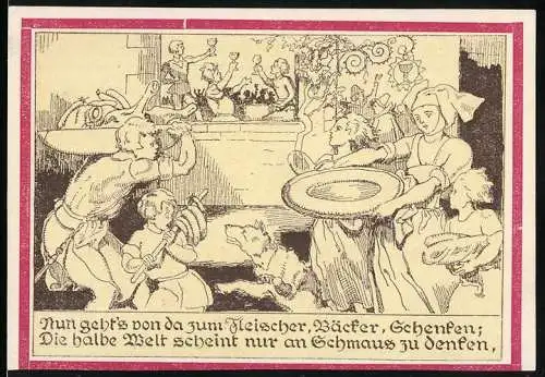 Notgeld Weimar 1921, 75 Pfennig, Kind und geflügelte Rösser, Festgelage