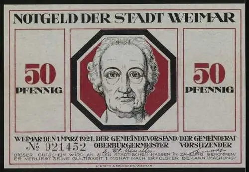 Notgeld Weimar, 50 Pfennig, Goethe-Portrait, Ein kleiner Ring..., Szenenbild