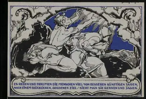 Notgeld Weimar, 50 Pfennig, Schiller-Portrait, Es reden und träumen..., Szenenbild