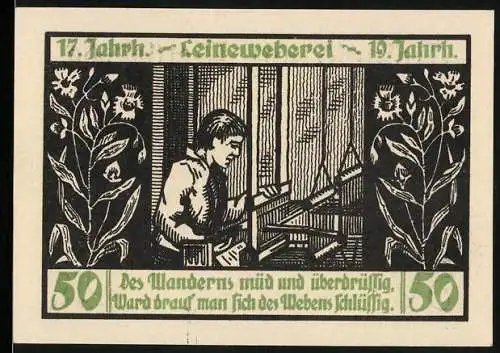 Notgeld Menteroda /Th. 1921, 50 Pfennig, Kaliwerk Volkenroda, Leineweberei