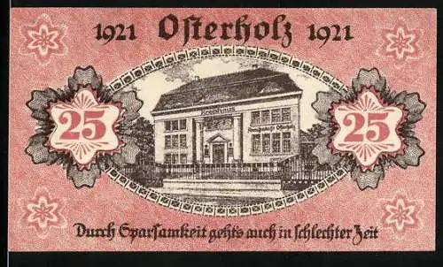 Notgeld Osterholz 1921, 25 Pfennig, Wappen, Kreishaus