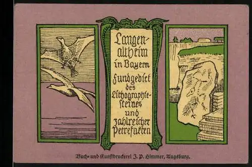 Notgeld Langenaltheim /Bay. 1920, 50 Pfennig, Saurier mit Kreuz, Flugsaurier, Fossil