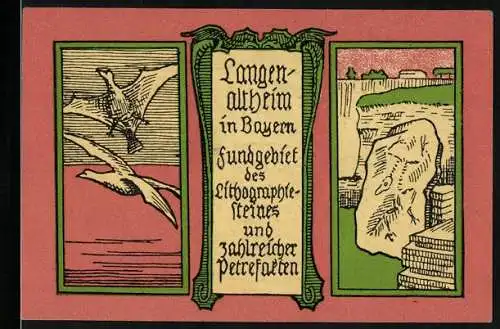 Notgeld Langenaltheim /Bay. 1920, 25 Pfennig, Saurier mit Kreuz, Flugsaurier, Fossil