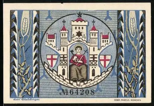 Notgeld Montabaur 1920, 50 Pfennig, Wappen mit Ornamenten, Zweige mit Vögeln