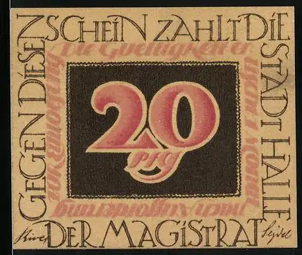 Notgeld Halle, 20 Pfennig, Portrait Georg Friedrich Händel