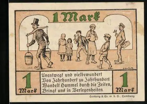 Notgeld Hamburg 1921, 1 Mark, Zoologischer Garten, Hummel-Figur und spottende Kinder