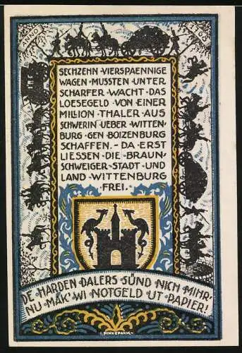 Notgeld Wittenburg i. Mecklbg. 1922, 99 Pfennig, Steintor, Stadtwappen