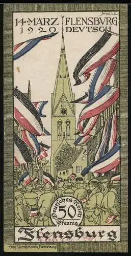 Notgeld Flensburg 1920, 50 Pfennig, Versammlung an der Kirche
