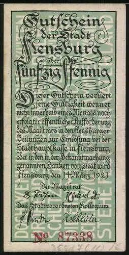 Notgeld Flensburg 1920, 50 Pfennig, Versammlung an der Kirche