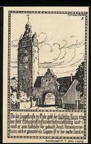 Notgeld Zörbig, 10 Pfennig, Langestrasse mit Hallescher Turm