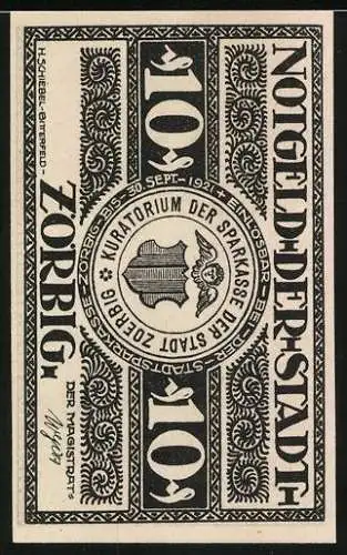 Notgeld Zörbig, 10 Pfennig, Flenzstein vom heidnischen Gottesdienst
