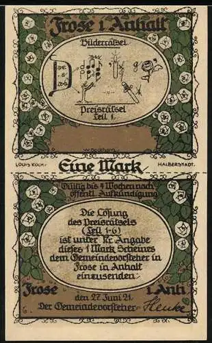 Notgeld Frose i. Anh. 1921, 1 Mark, Bilderrätsel, Mönchskloster