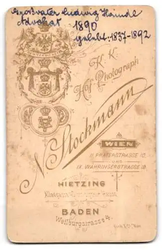 Fotografie N. Stockmann, Wien, Praterstrasse 10, Bürgerlicher mit Hoher Stirn, Seitenscheitel und Vollbart