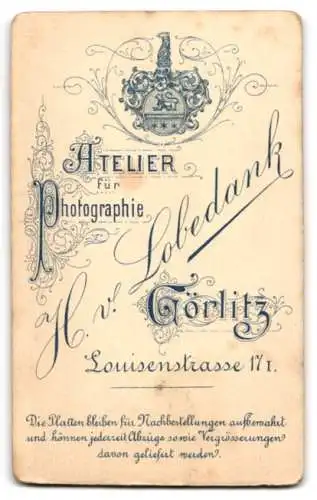 Fotografie H. v. Lobedank, Görlitz, Louisenstrasse 17, Elegante junge Dame im taillierten Kleid mit Kreuzkette u. Fächer