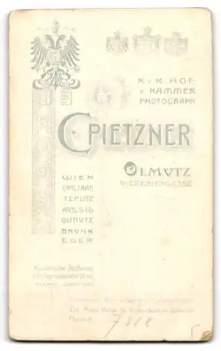 Fotografie C. Pietzner, Olmütz, Theresiengasse, Elegantes schönes Paar im schwarzen Anzug und hellem Kleid