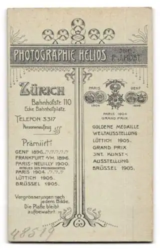Fotografie Atelier Helios, Zürich, Bahnhofstr. 110, Junger Mann mit Seitenscheitel und leichtem Schnurrbart