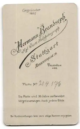 Fotografie H. Brandseph, Stuttgart, Marienstr. 36, Junger Mann mit pomadisiertem Mittelscheitel im Anzug