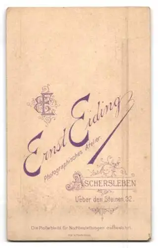Fotografie Ernst Eiding, Aschersleben, Ueber den Steinen 32, Bürgerliche Dame mit strengem MIttlescheitel im Kleid