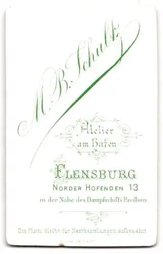 Fotografie M. B. Schultz, Flensburg, Norder-Hofenden 13, Junge Dame im schwarzen Kleid mit weiten Puffärmeln