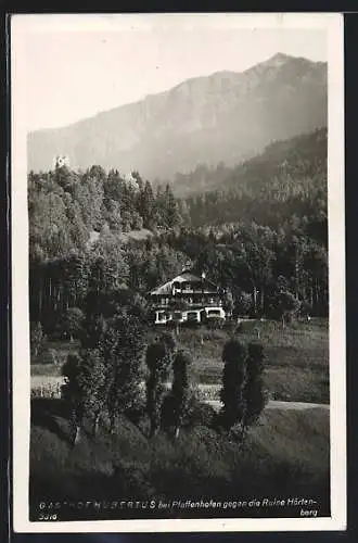 AK Pfaffenhofen, Gasthaus Hubertus gegen die Ruine Hörten