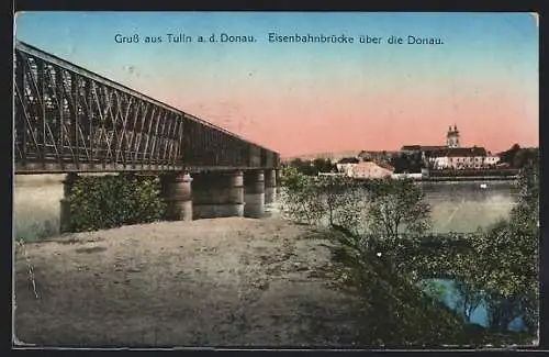 AK Tulln a. d. Donau, Eisenbahnbrücke über die Donau
