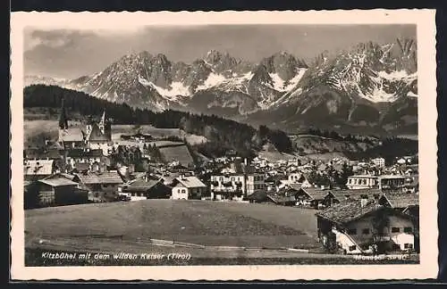 AK Kitzbühel, Ortsansicht mit dem wilden Kaiser