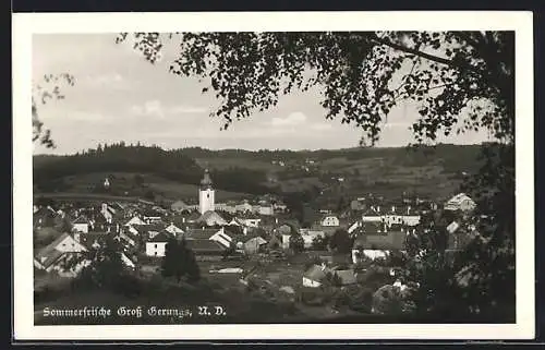 AK Gross Gerungs, Blick zum Ort vom Hang aus mit der Pfarrkirche hl. Margaretha