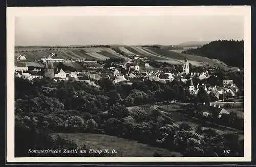 AK Zwettl am Kamp /N.-Do., Teilansicht mit Bäumen