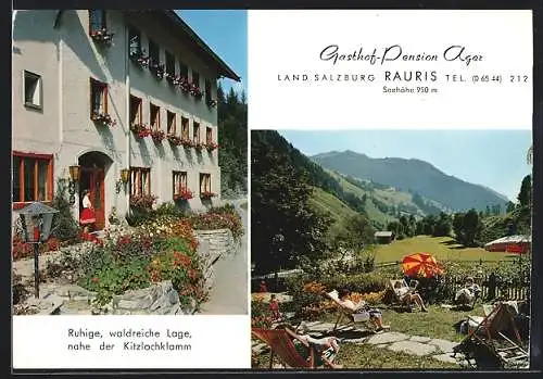 AK Rauris /Land Salzburg, Gasthof-Pension Ager, Aussenbereich mit Gästen