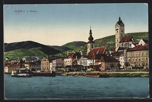 AK Stein / Donau, Gesamtansicht mit Flusspartie