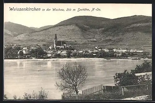 AK Weissenkirchen in der Wachau, Ortsansicht von der anderen Flussseite