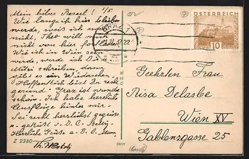 AK Graz, Der Uhrturm über der Stadt