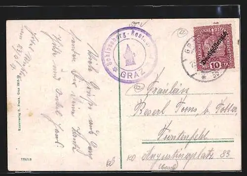 AK Graz, Uhrturm mit Murblick