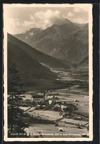 AK Rauris, Ortsansicht gegen den Hohen Sonnenblick und Ritterkopf