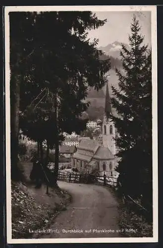 AK Landeck, Durchblick auf Pfarrkirche und Riffler