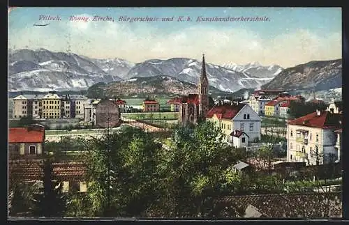 AK Villach, Evangelische Kirche, Bürgerschule und Kunsthandwerkerschule