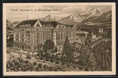 Künstler-AK Villach, Parkhotel m. d. Mittagskogel