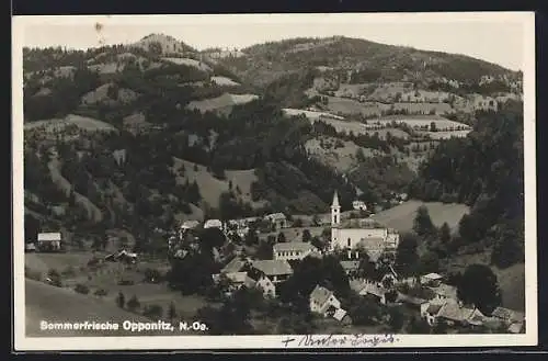 AK Opponitz, Ortsansicht mit Kirche aus der Vogelschau