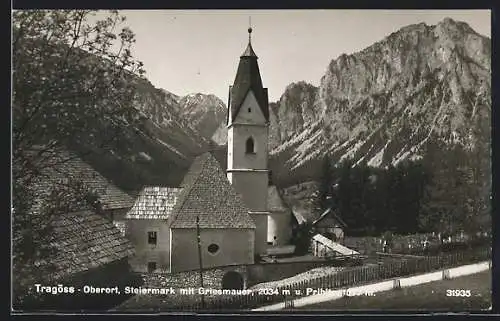 AK Tragöss, Ortspartie mit Kirche und Griesmauer