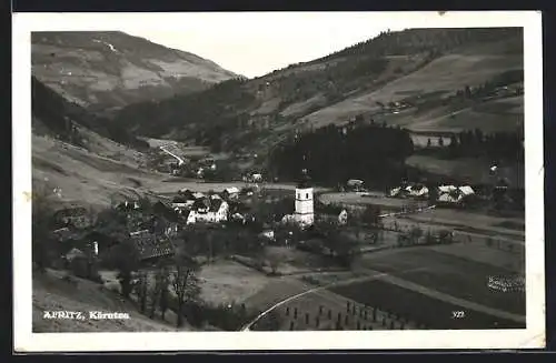 AK Afritz, Ortsansicht mit Kirche und Friedhof