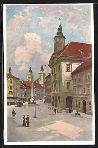 AK Ljubljana / Laibach, Partie am Rathaus