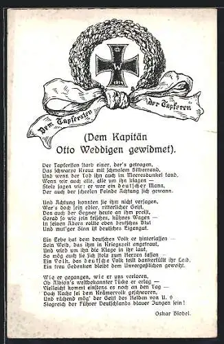 AK Eisernes Kreuz mit Lorbeerkranz und Gedicht über Otto Weddigen