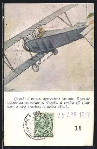 Künstler-AK Italienisches Doppeldecker-Flugzeug