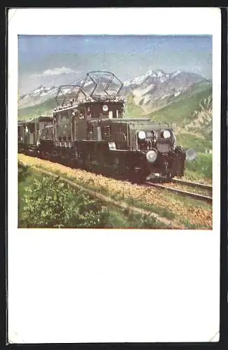 AK Elektrische Gebirgslokomotive vor einem Bergpanorama