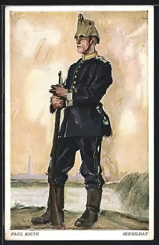 Künstler-AK Paul Rieth: Seesoldat in Uniform mit Gewehr