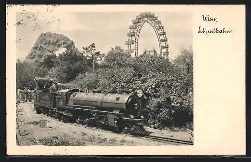 AK Wien, Liliputbahn im Wiener Prater, Riesenrad
