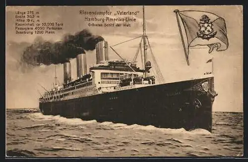 AK Passagierschiff Vaterland, Hamburg-Amerika-Linie