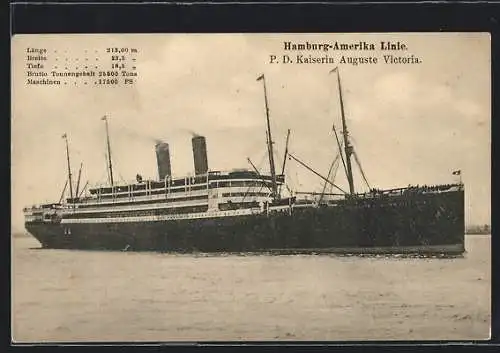 AK P. D. Kaiserin Auguste Victoria der Hamburg-Amerika Linie