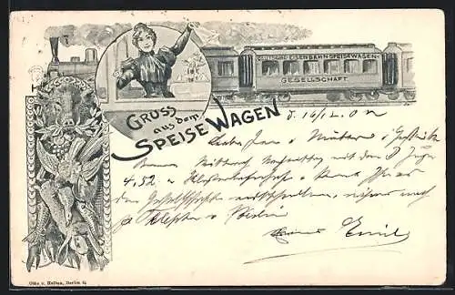 Lithographie Speisewagen der Deutschen-Eisenbahn-Speisewagen-Gesellschaft