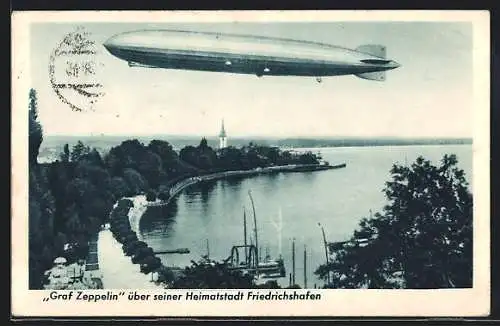AK Friedrichshafen, Graf Zeppelin über seiner Heimatstadt